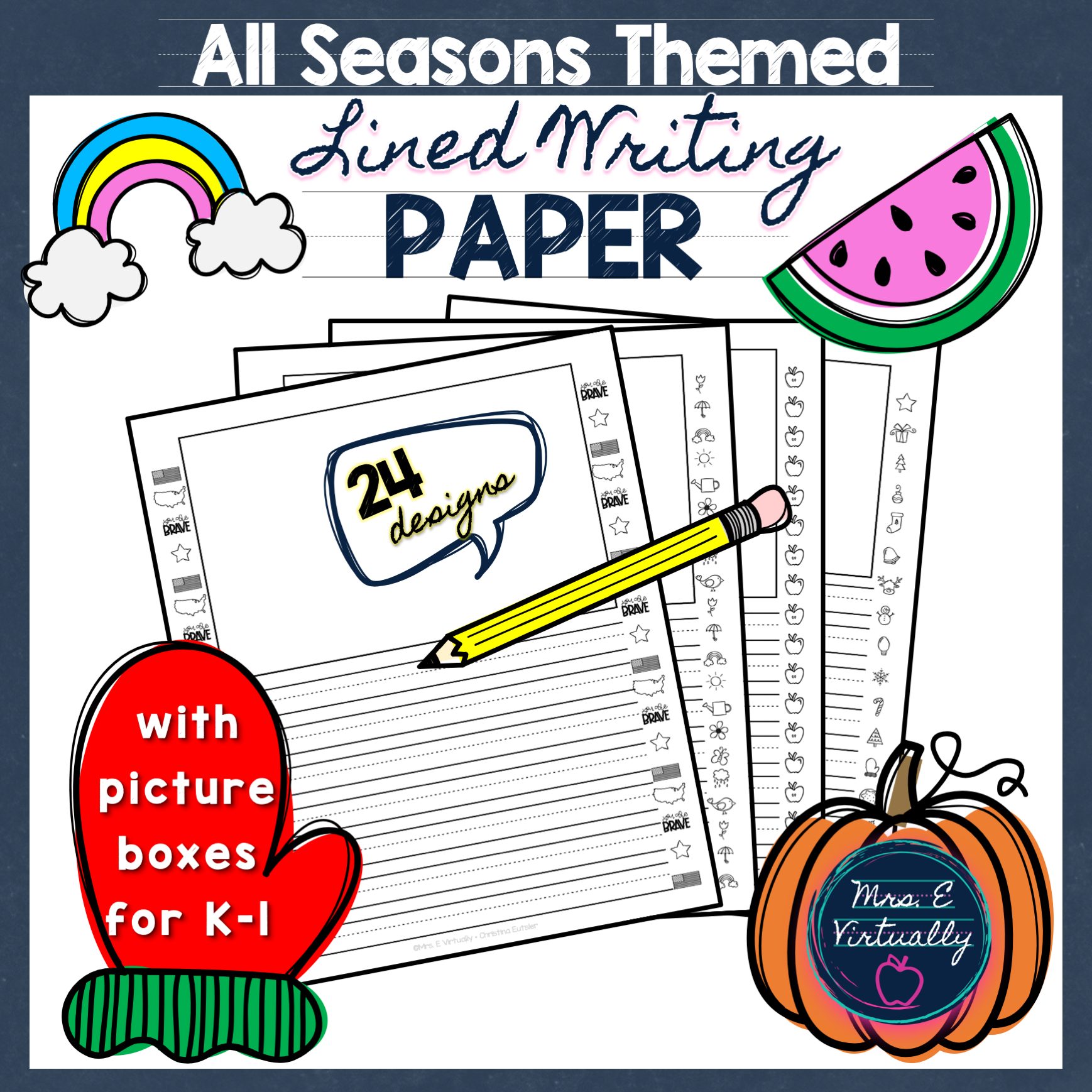 Kindergarten Writing Paper - Lined Paper with Boxes for Pictures